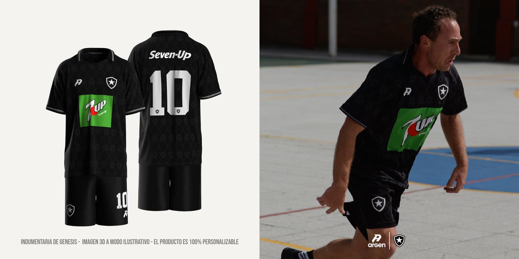 A la izquierda el boceto 3D de una camiseta; a la derecha, la misma camiseta ya fabricada en un partido